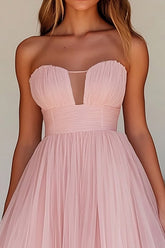 Rosa A Linie Trägerloses Hochzeitsgastkleid aus Tüll